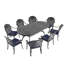 Ensemble de 9 meubles de patio en aluminium coulé avec coussins bleus 9 pièces