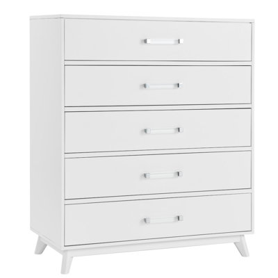 Commode 5 tiroirs Holland, poignées en acrylique, glissières de tiroir encastrées