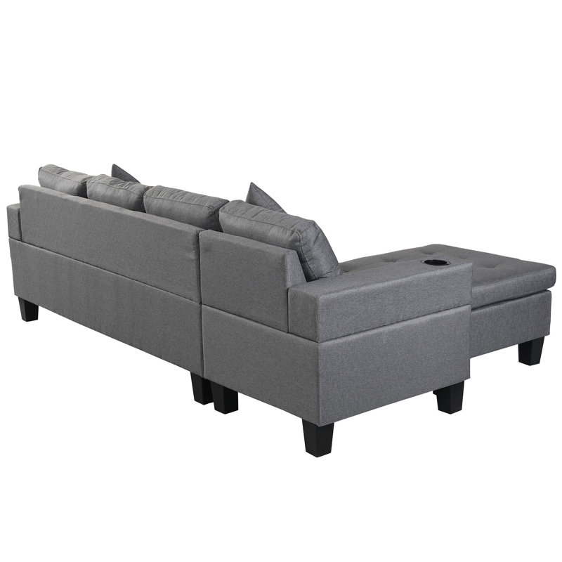 Canapé modulaire en lin gris avec méridienne droite ou gauche et porte-gobelet pour salon