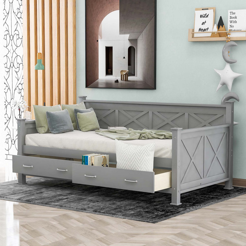Twin  size wooden modern and rustic casual style daybed, Gray