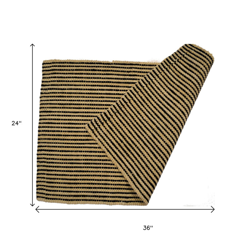 Tapis rayé en jute noir et brun 2 pi x 3 pi