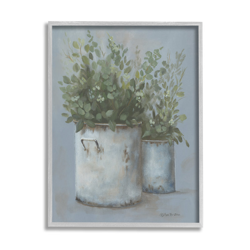 «Rustic Country Pots Plants» par Pam Britton - peinture à cadre flottant sur bois, L 24 po x H 30 po x P 1,5 po
