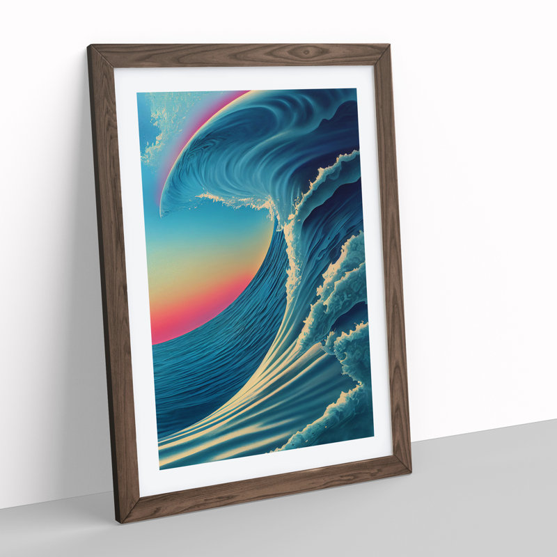 Sunset Ocean Wave No.6 - Wall Art, Black Framed Paper, White, 34cm H x 25cm W