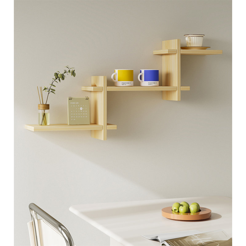 Tablette murale flottante en bois massif, Jaune