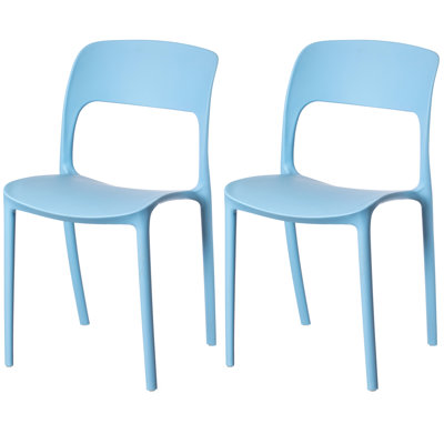 Chaise de salle à manger d'extérieur moderne en plastique avec dossier incurvé ouvert, noir, ensemble de 2