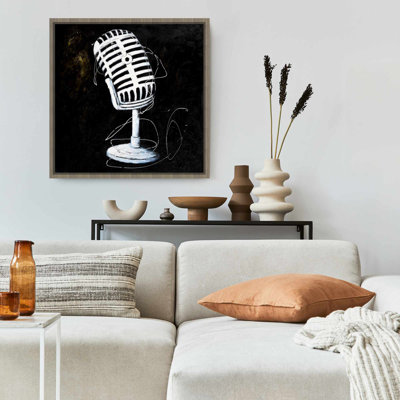 Microphone Man Cave | Framed Canvas - Musical Instrument