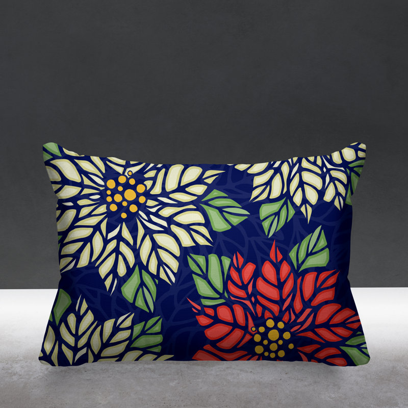 Coussin décoratif intérieur / extérieur Christmas Poinsettia, Marine