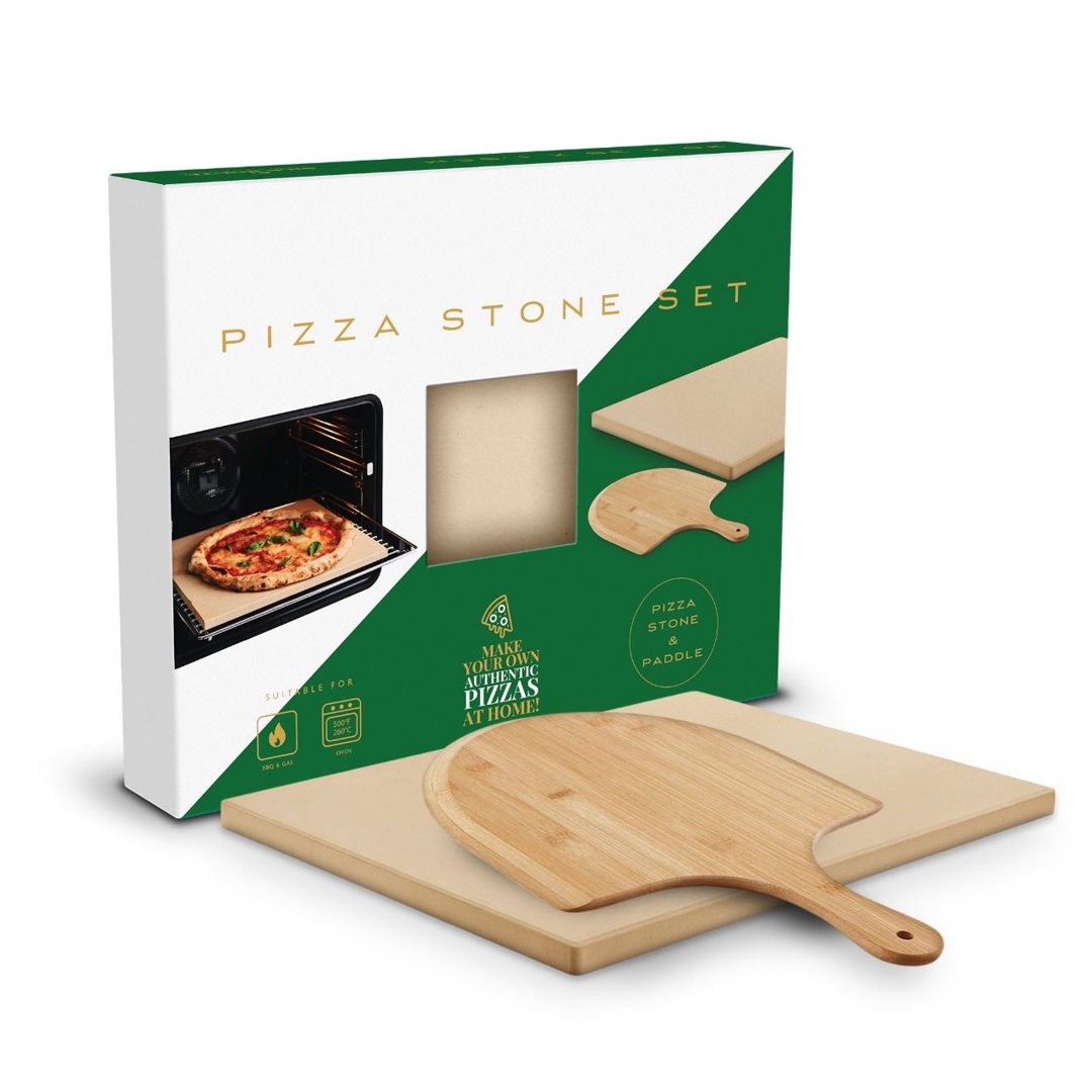 Ceramic Pizza Stone with Bamboo Paddle