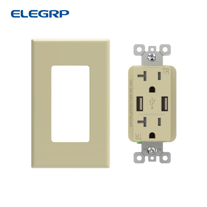 Prise USB, inviolable, plaque murale incluse, ivoire