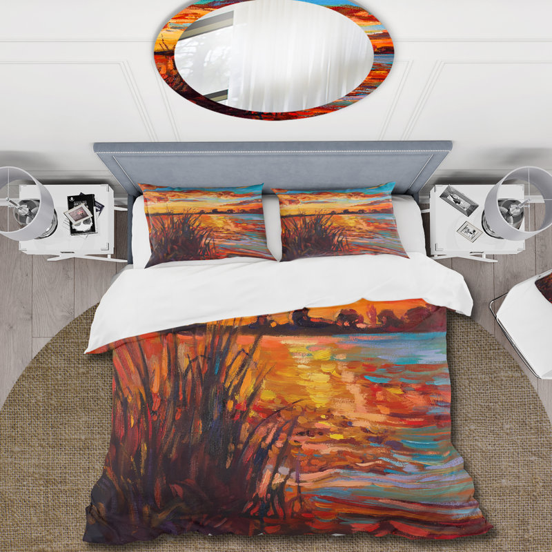 Sunset Glow At The Lake I - Ensemble de housse de couette nautique et côtier - Polyester en microfibre