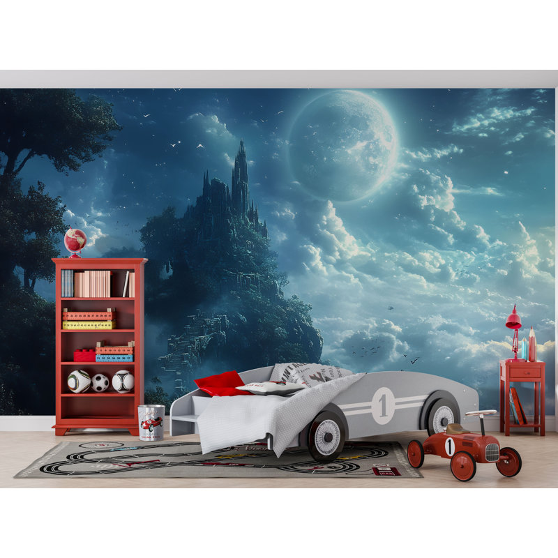 Adhésif mural Moonlit Fantasy Castle, L 145 po x l 100 po, Non tissé