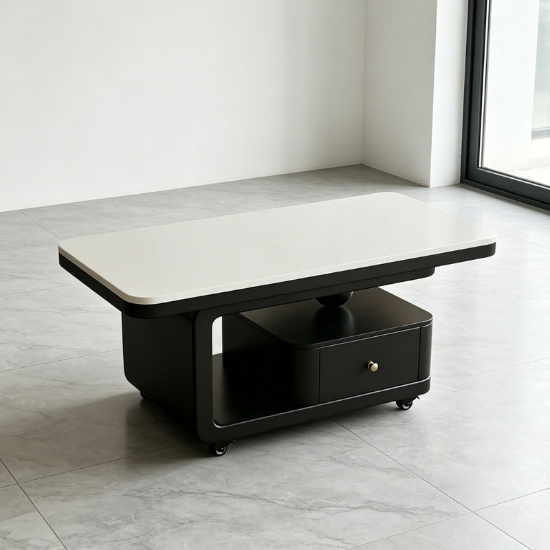 Table basse haut de gamme Italian Light Luxury, H 17,71 po x L 47,24 po x l 23,62 po, Blanc, Noir