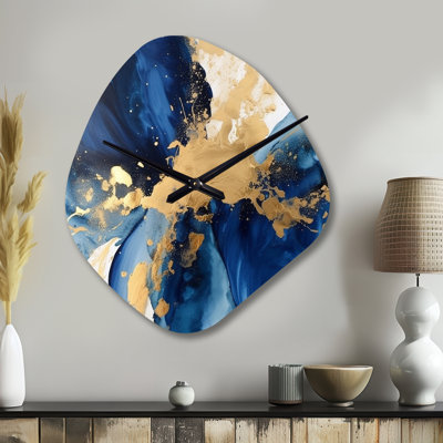 Horloge murale asymétrique en métal bleu foncé et or coups de cœur - fractales