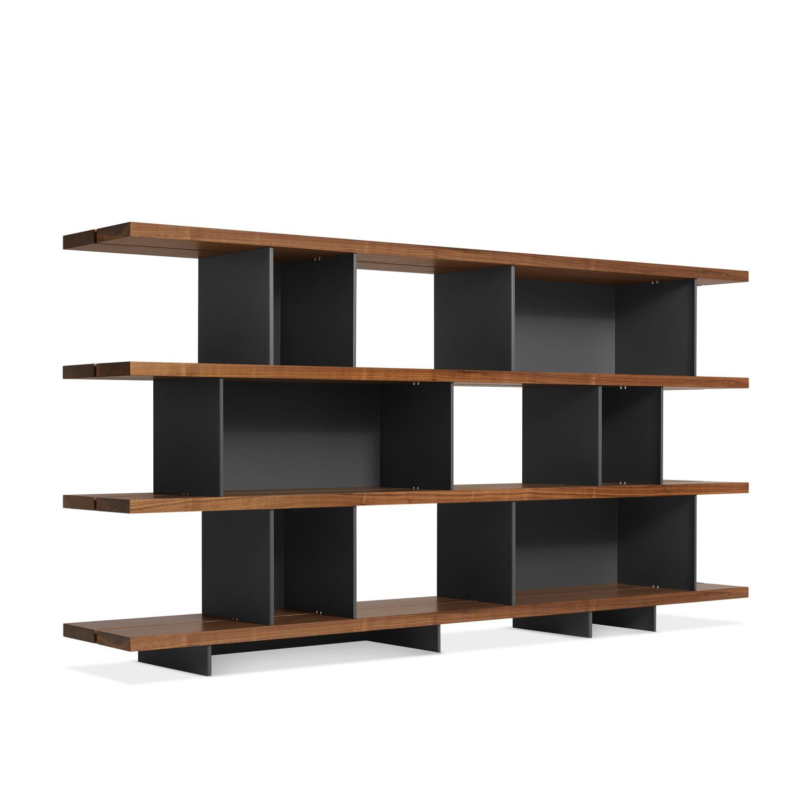 Happy Day Wide Bookcase, Walnut/Oblivion, (4 Shelves) 41" H x 81" W x 14" D