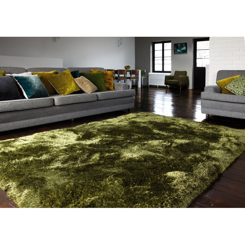 Plush Deep Pile Shaggy Green Rug, Rectangle 140cm x 200cm