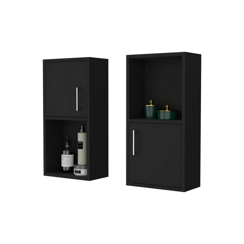 2 armoires à pharmacie avec rangement et tablette ouverte, noir