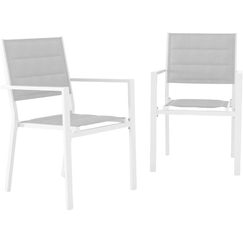 Chaise de salle à manger en aluminium empilable, Gris clair / blanc