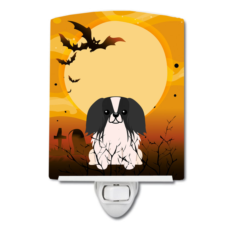 Éclairage de nuit en céramique halloween basset hound, Pékinois noir / blanc
