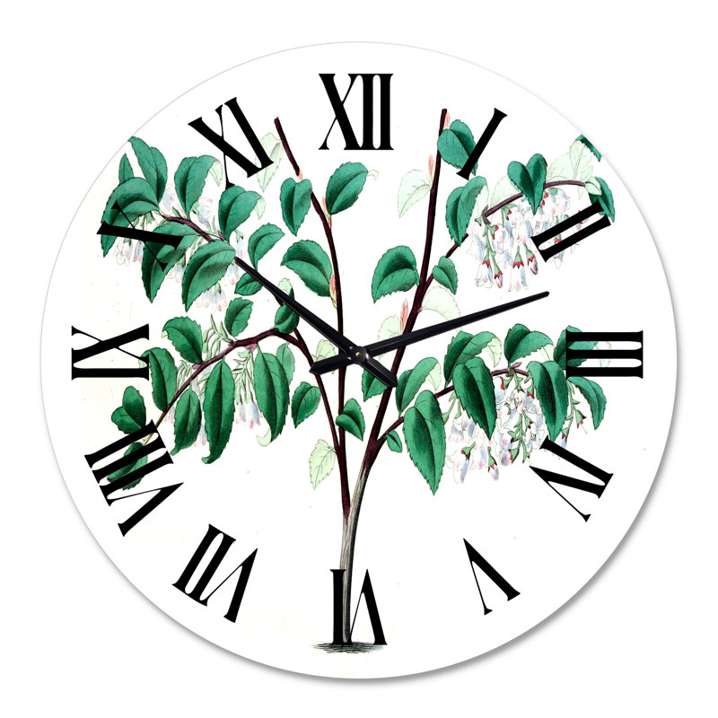 Vintage Green Leaves Plants I - Horloge murale traditionnelle, Grand
