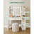 Vanity Desk with Mirror and 10 LED Lights, 3 Levels of Adjustable Brightness, Dresser Table with Hidden and Open Shelves