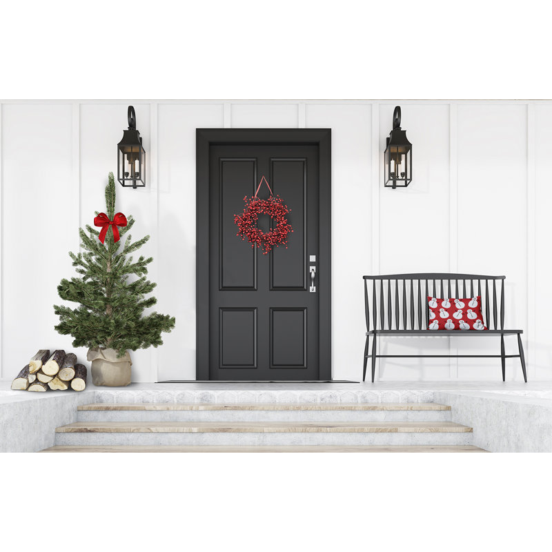 Coussin intérieur / extérieur Dancing Snowmen, H 14 po x l 20 po, Rouge