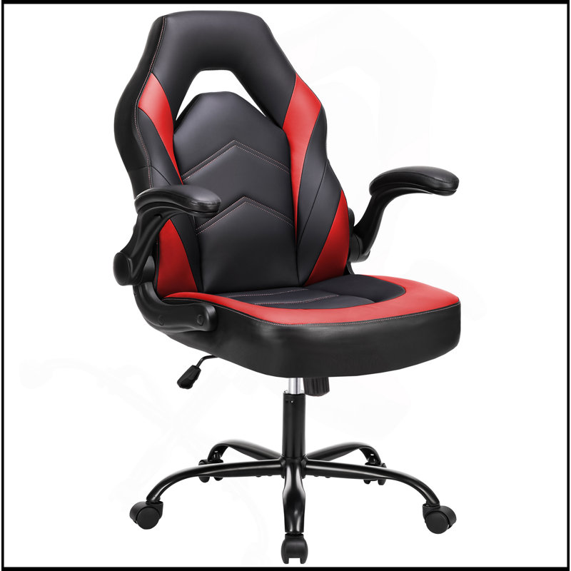 Fauteuil de jeu ergonomique réglable avec support lombaire et accoudoirs rabattables, Rouge