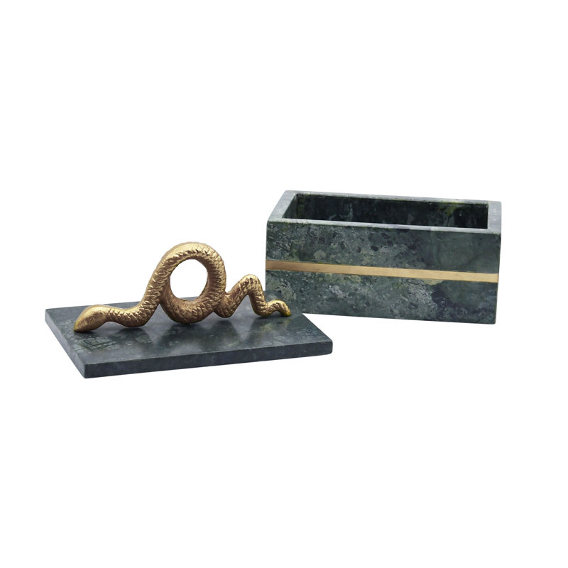 Green Marble and Metal Decorative Storage Box