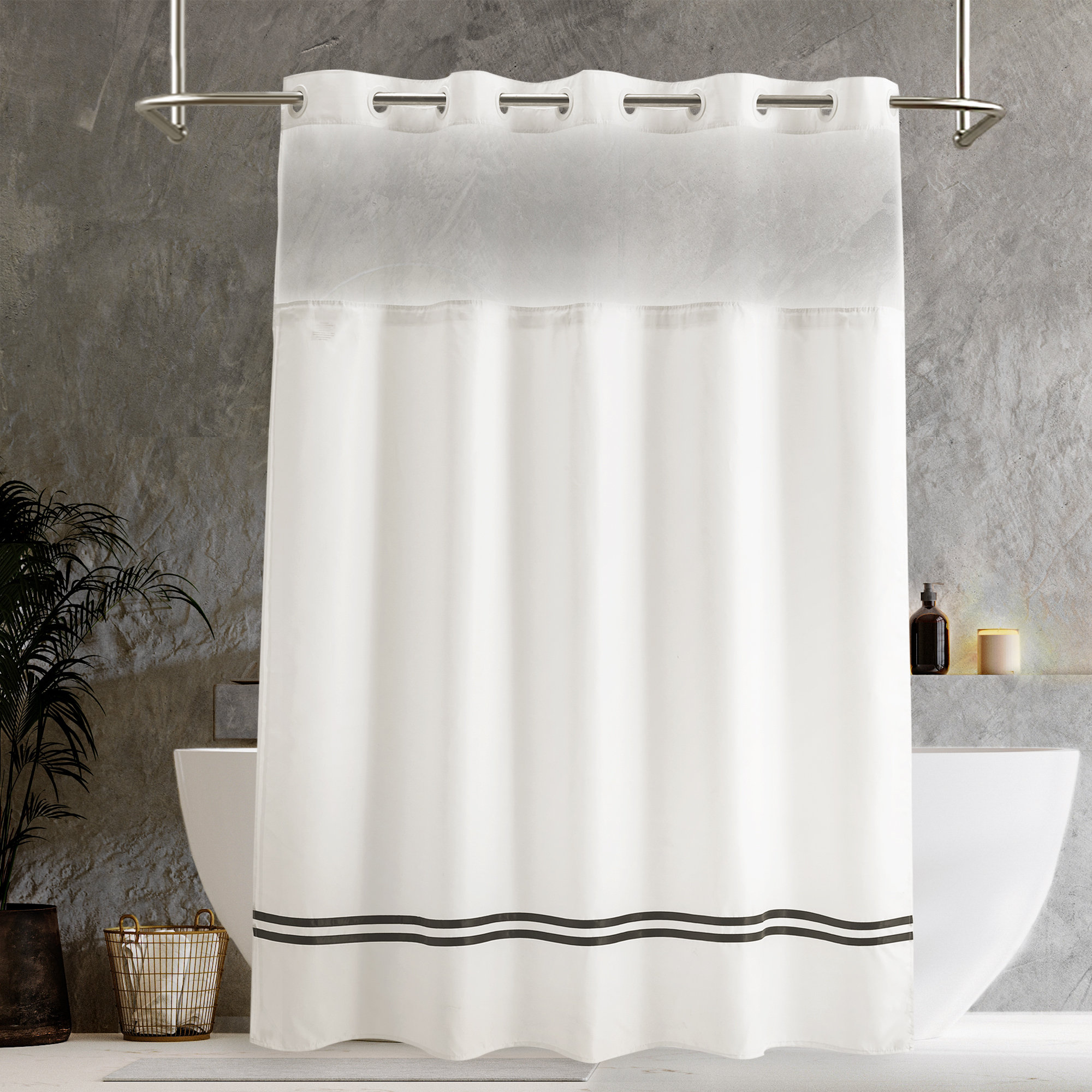 Ebern Designs Lurean Striped Polyester Shower Curtain With Snap In