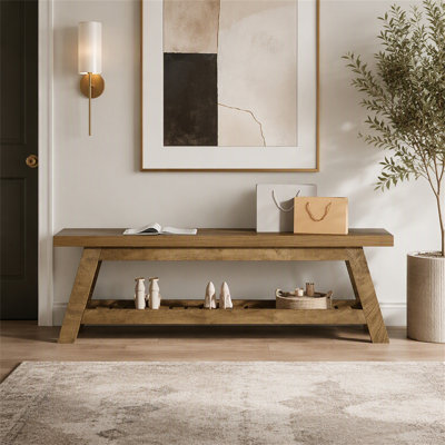 Banc d'entrée 55 po, banc de rangement à 2 niveaux avec rangement pour chaussures