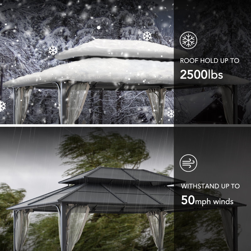 Sunjoy 12 x 16 ft. Black Steel Hardtop Gazebo with Netting