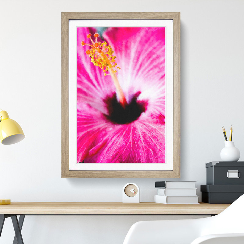 A Pink Flower - Picture Frame Graphic Art, 65cm H x 48cm W x 2cm D, Oak Framed