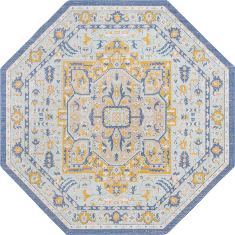 Tapis traditionnel bleu clair Matthei, Octogone 7 pi
