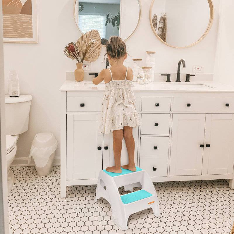 Teal and White Plastic 2-Step Stool for Toddlers