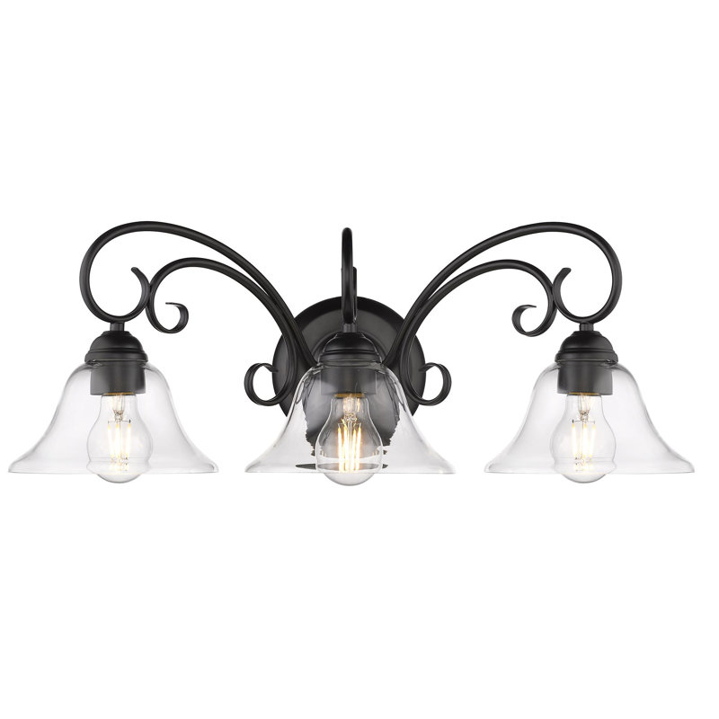 Karcher 3 - Light Dimmable Vanity Light, 3 Lights, Matte Black, Clear Glass