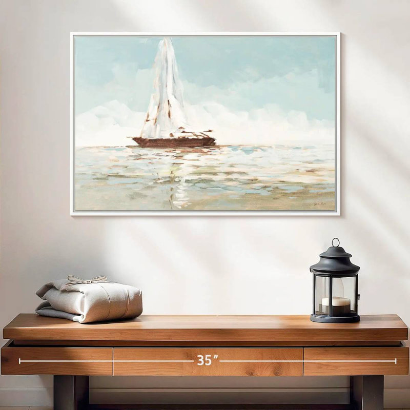 Voilier, 25 po x 17 po, Cadre flottant blanc