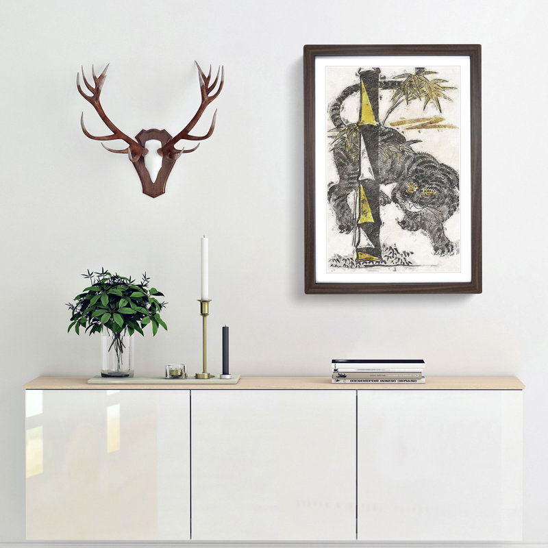 Tiger & Bamboo by Okumura Masanobu - Picture Frame Painting Print, Walnut Framed, 36cm H x 27cm W x 2cm D