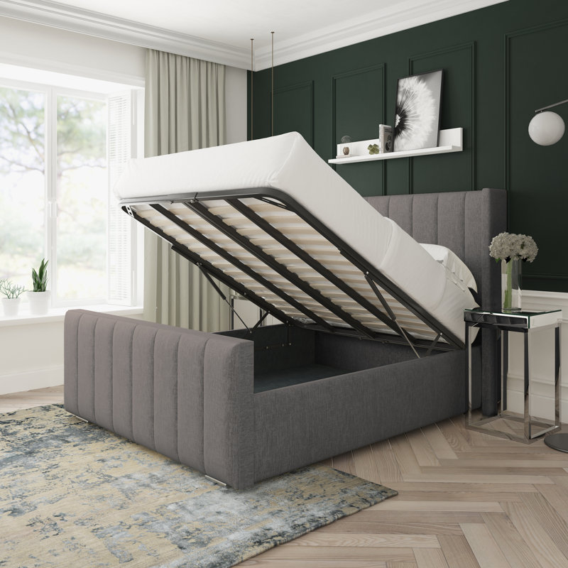 Willow Chenille Upholstered Ottoman Bed Frame, Small Double (4'), Silver