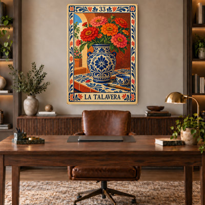 Mexican Talavera Pottery Floral Loteria Canvas Wall Art, Ready to Hang