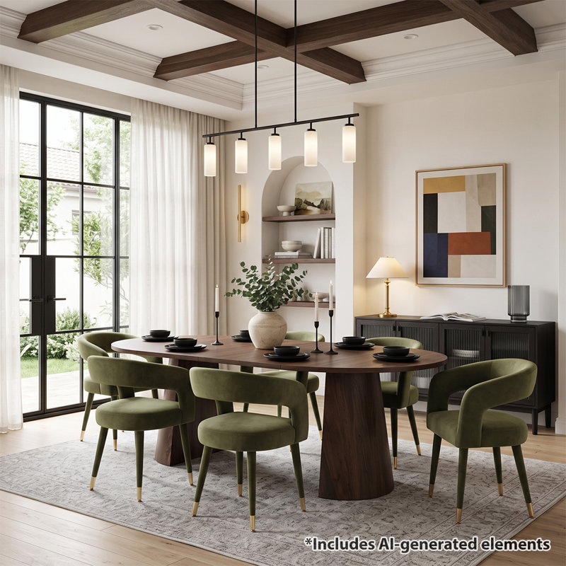 Ensemble de salle à manger extensible de 47" à 83" avec table ovale centrale et chaises rondes en velours, Vert