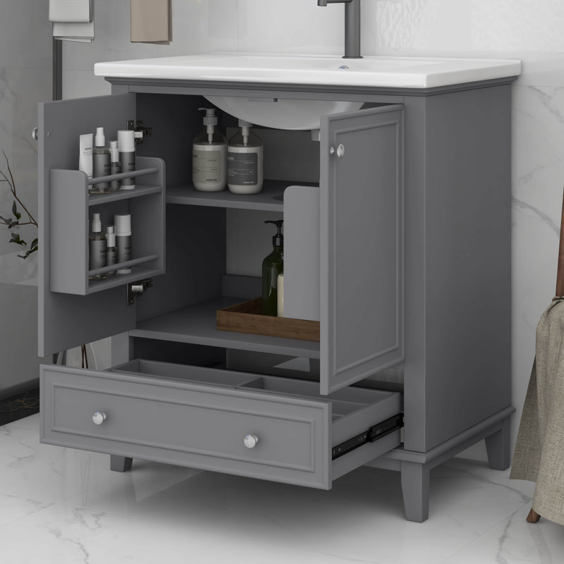 Meuble-lavabo de 30 po avec lavabo, armoire combinée avec portes et tiroir, cadre solide et panneau de fibres à densité moyenne de 30 po