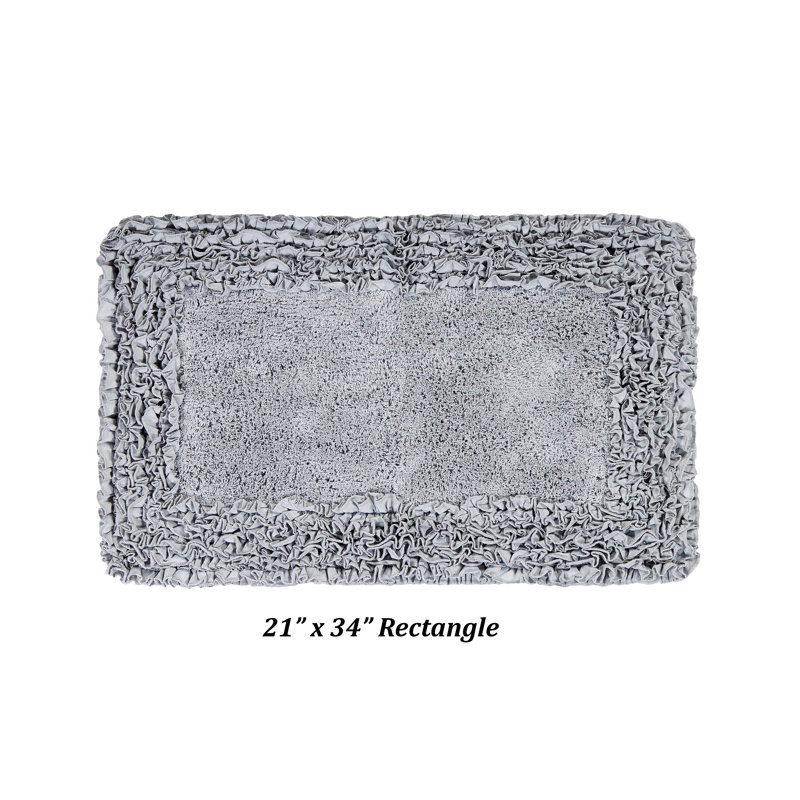 Aveliss 100% Cotton Tufted Bath Rug, Ultra Soft & Absorbent, Spray Latex Backing, Luxurious Ruffle Border, 21" x 34" Rectangle, Silver