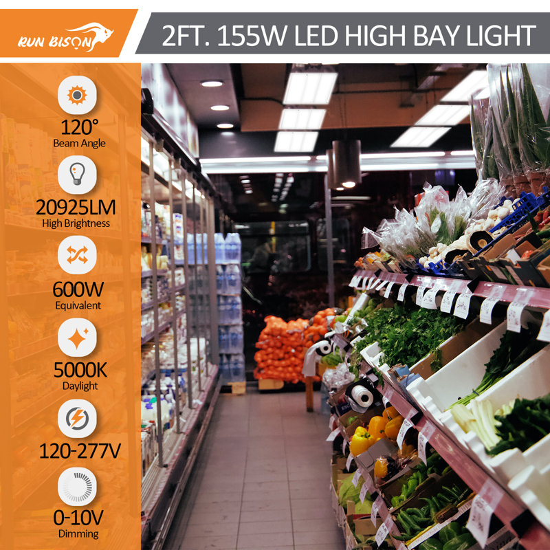 Éclairage à DEL haute intensité linéaire intégré à intensité variable 2 pi 600 W, 120-277 V, 20 925 lumens, 5000 K