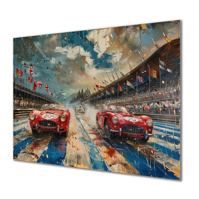 Drapeau américain de couleur rétro Muscle Race V - Piste de course murale, H 24 po x l 32 po x P 1 po, Métal métal