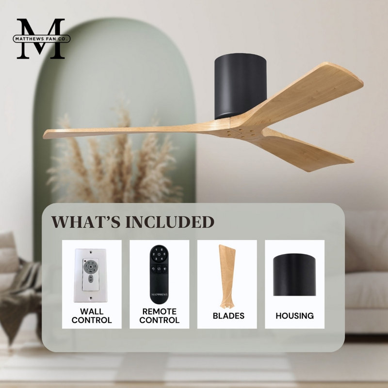 Irene Ceiling Fan, Matte Black, Light Maple Tone, 60"