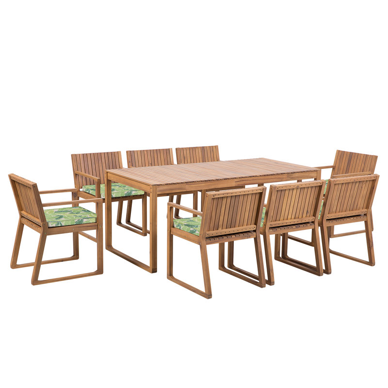 Leman 8 - Person Acacia Wood Patio Dining Set with Rectangular Table , Cushions Included