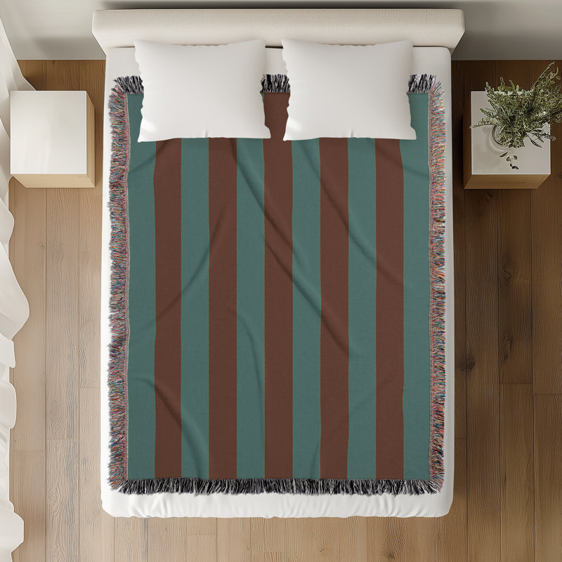 Jeté en mélange de coton Cassian, Brun / vert pâle, 60" L x 50" W