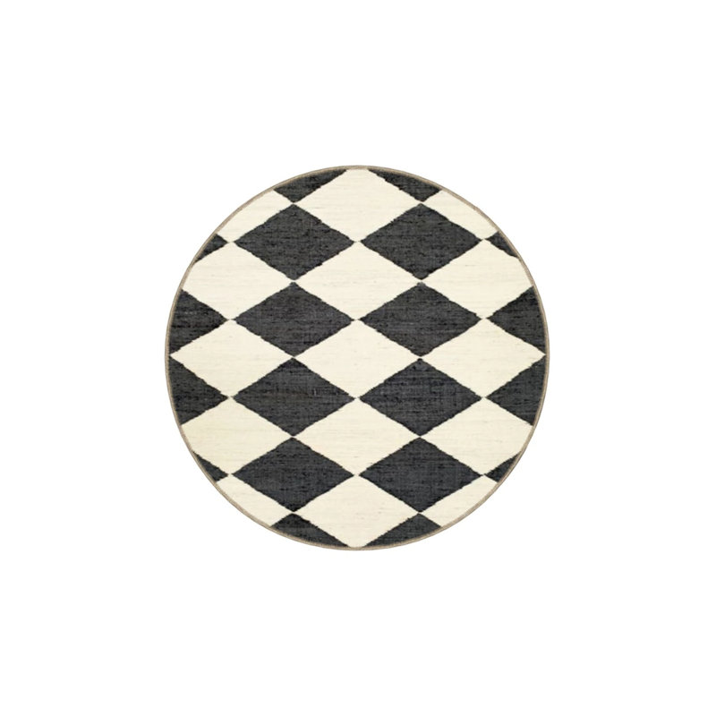 Black Cream Checkered Geometric Woven Base Washable Carpet, Runner 2'6" x 6'7"