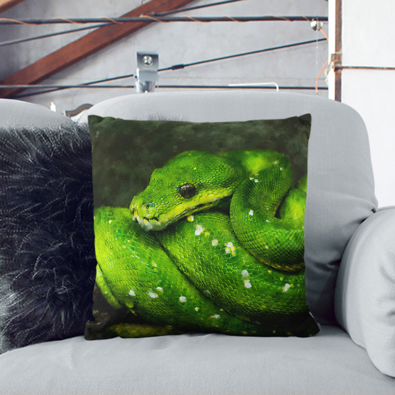 Green Python Snake Square Throw Cushion, 55cm H x 55cm W x 20cm D, Stone