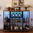 Wine Bar Cabinet with Power Outlet & LED Lights, 4-Tier Storage Bar Table with Glass Holder for Home-278262995