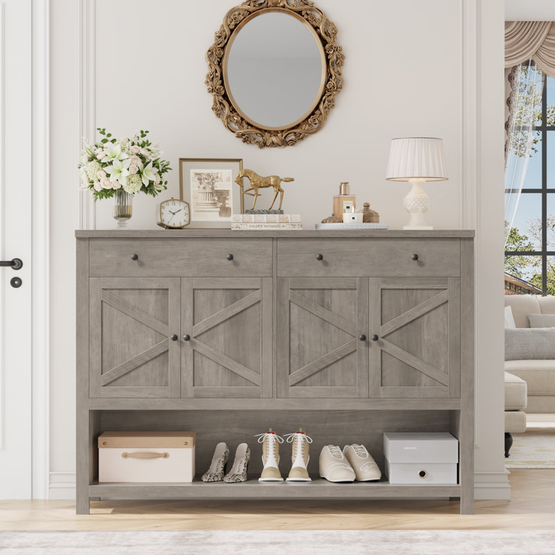 55.1" W Console Table, Entrance Cabinet With Open Shelf, Rustic Gray